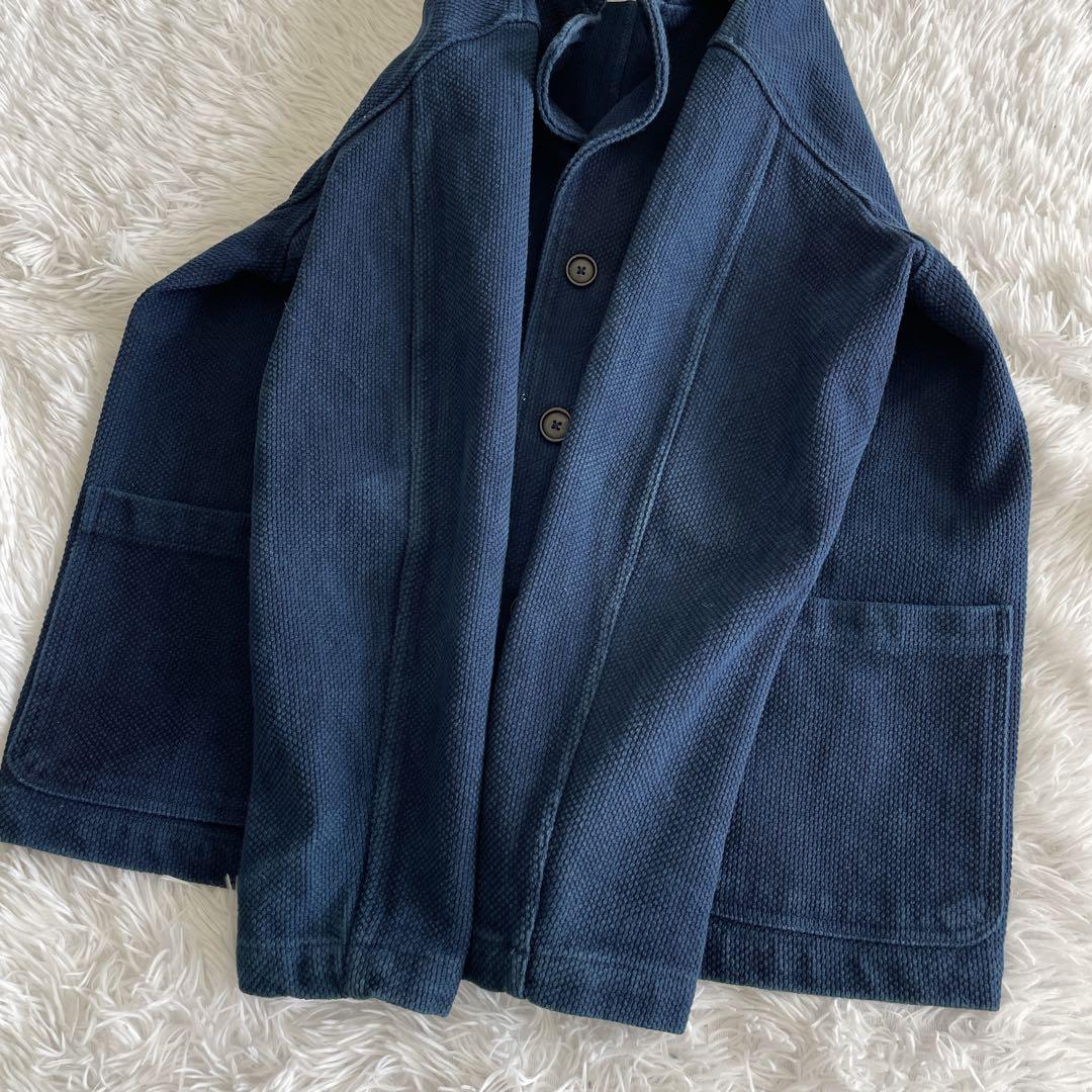 入手困難!!! 高級藍染 刺子 ジャケット ブルゾン ネイビー L コットン