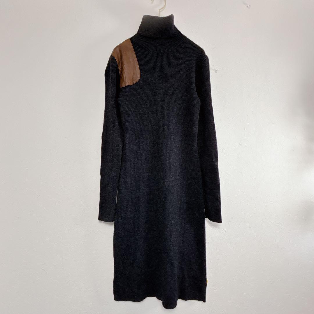 【ja40】RALPH LAURENタートルネックニットワンピースエルボーパッチ