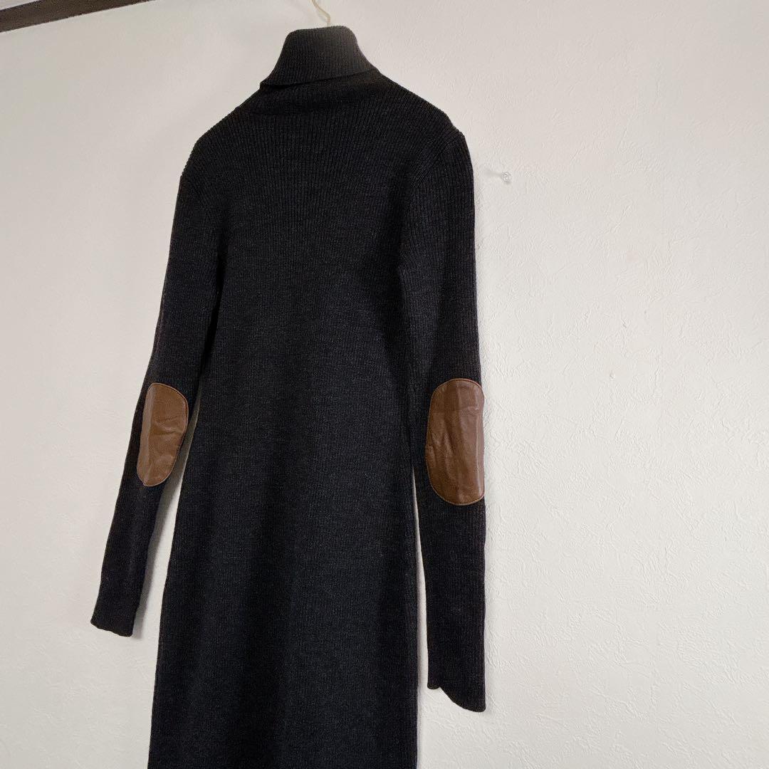 【ja40】RALPH LAURENタートルネックニットワンピースエルボーパッチ