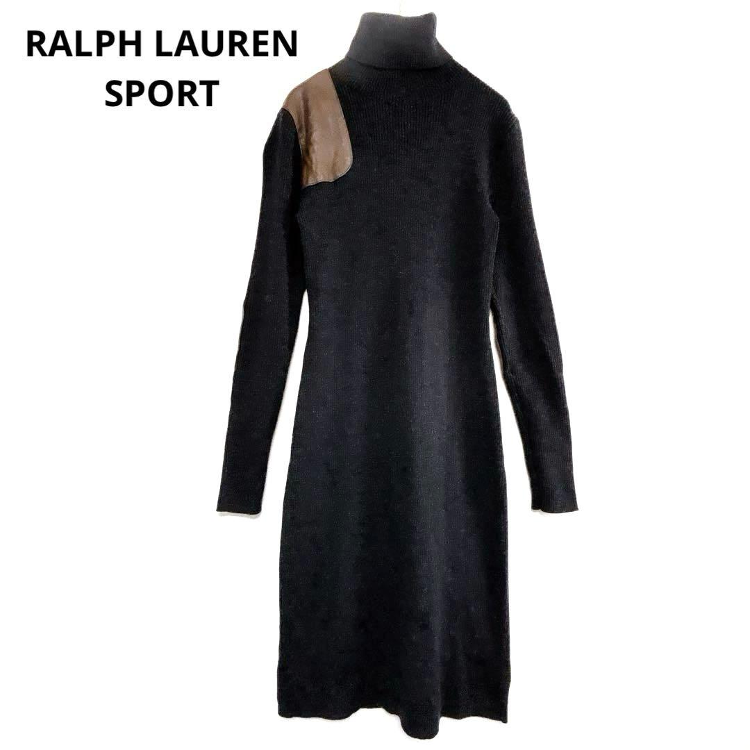 【ja40】RALPH LAURENタートルネックニットワンピースエルボーパッチ