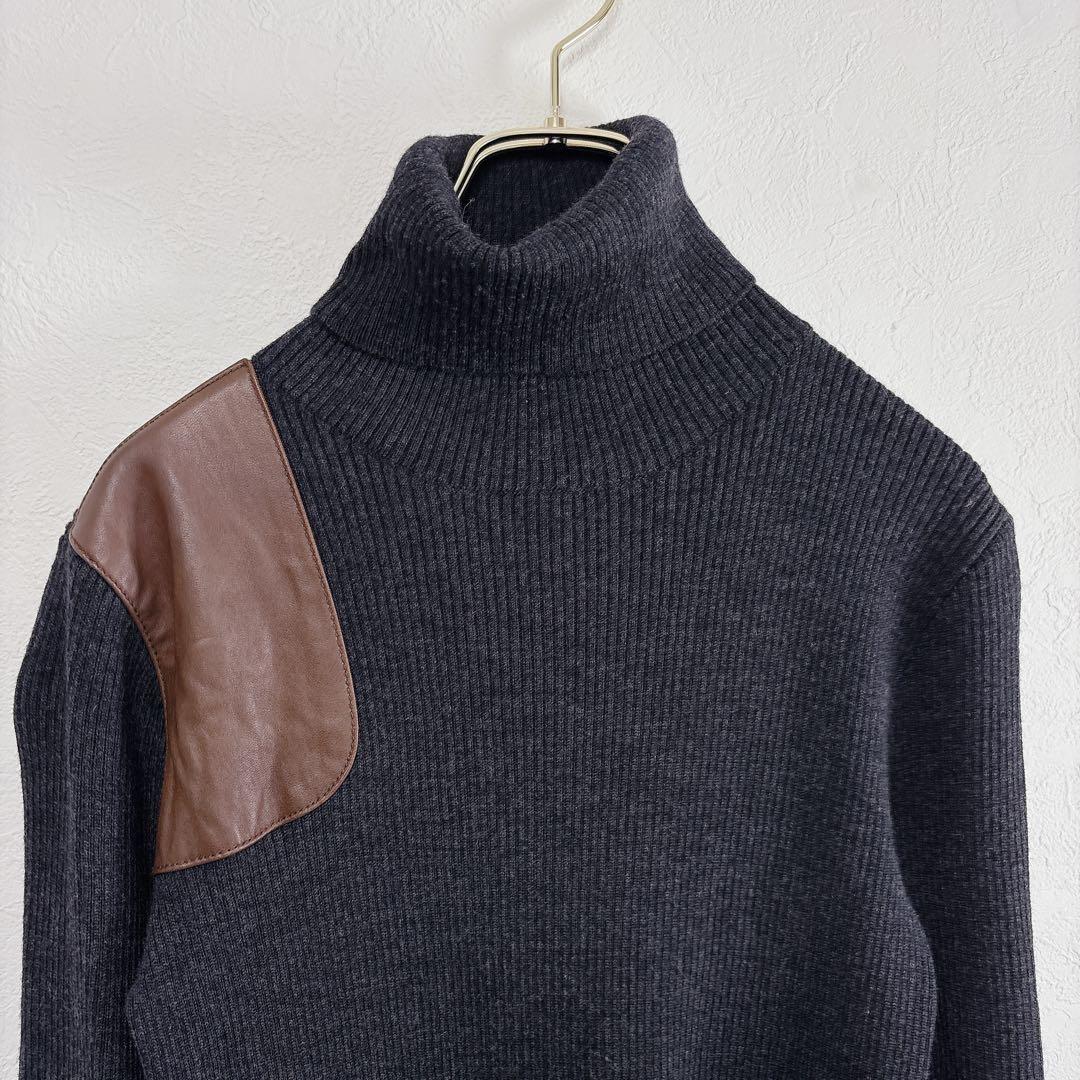 【ja40】RALPH LAURENタートルネックニットワンピースエルボーパッチ