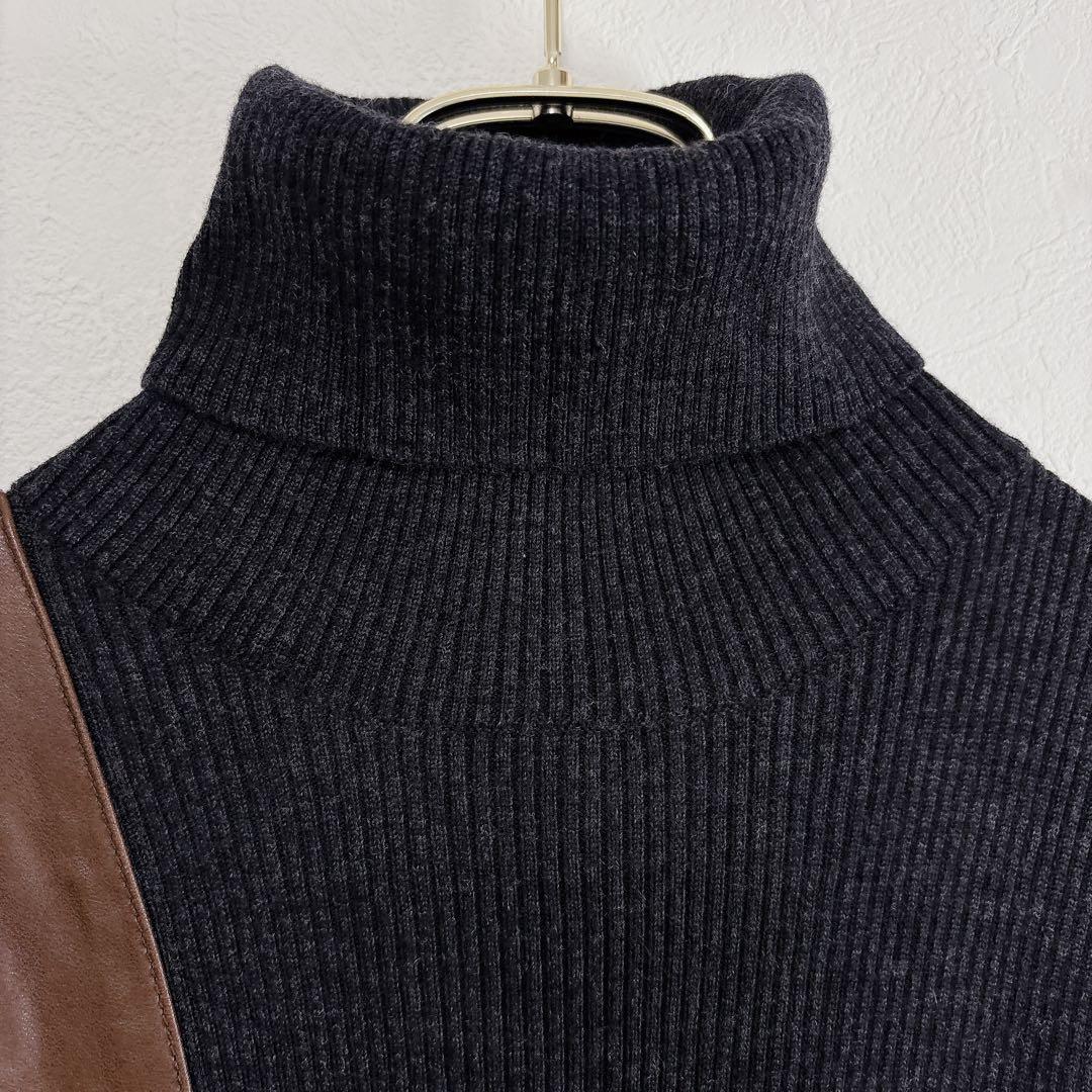 【ja40】RALPH LAURENタートルネックニットワンピースエルボーパッチ