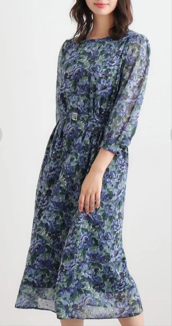 美品 ローラアシュレイ 花柄 ワンピース ケラウェイ柄 青 ブルー 匿名