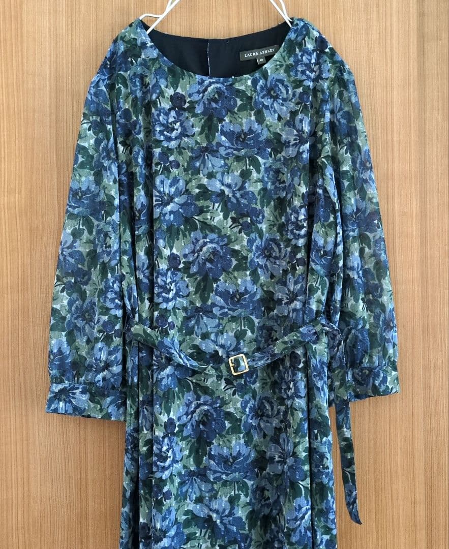 美品 ローラアシュレイ 花柄 ワンピース ケラウェイ柄 青 ブルー 匿名