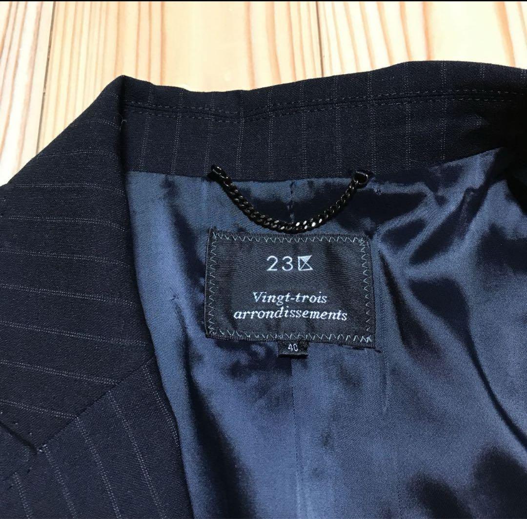 美品！定価57200円23区 ジャケット スカートスーツ40 ブラックストライプ