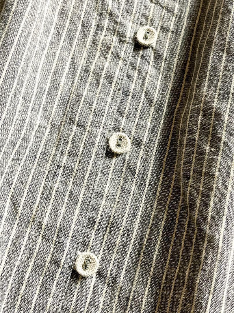 【nest Robe】麻綿混 ストライプ柄 オープンカラーシャツワンピース