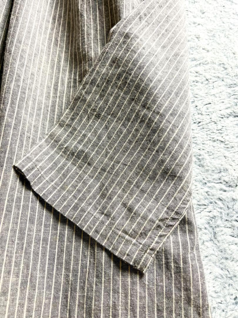 【nest Robe】麻綿混 ストライプ柄 オープンカラーシャツワンピース