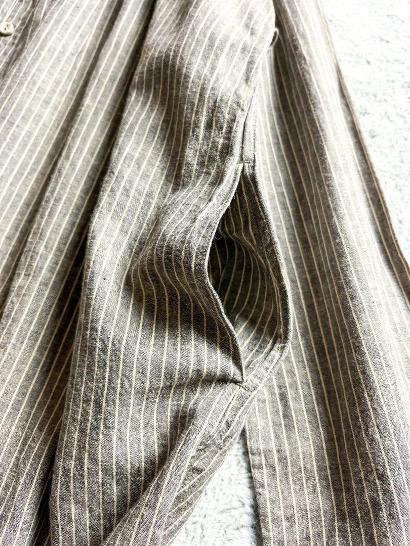 【nest Robe】麻綿混 ストライプ柄 オープンカラーシャツワンピース