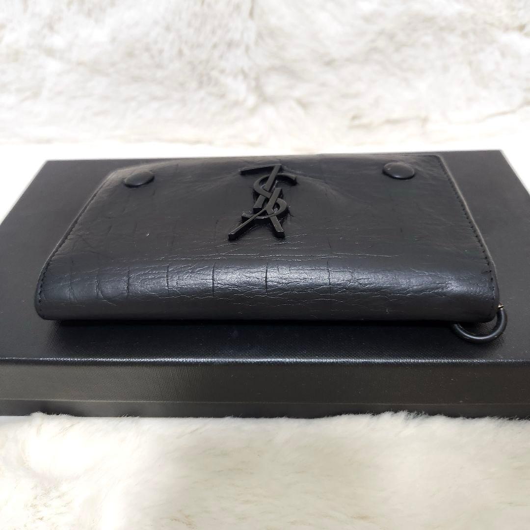 ✨希少　付属品完備✨サンローラン　長財布　チェーンウォレット　クロコ　カサンドラ