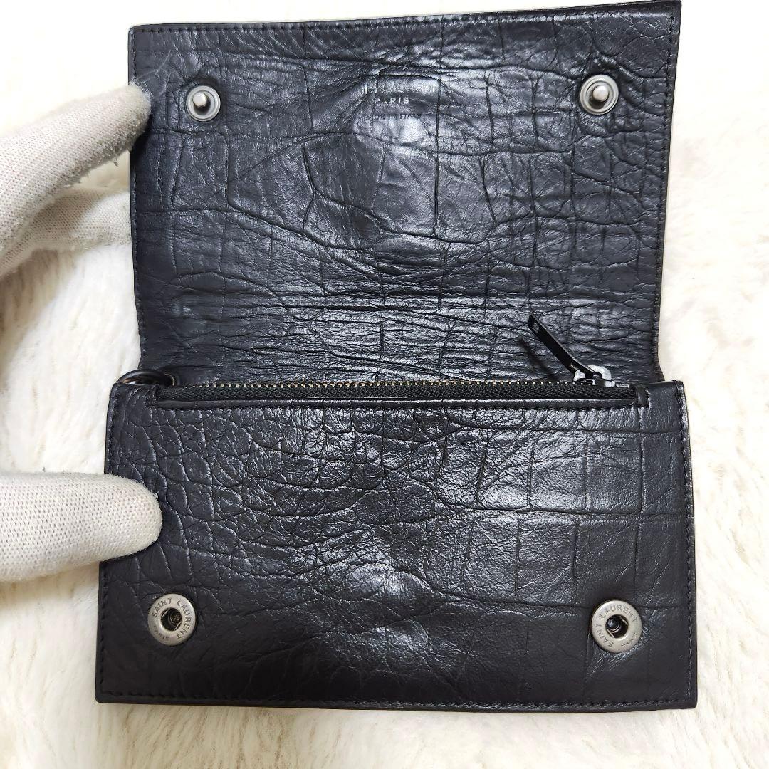 ✨希少　付属品完備✨サンローラン　長財布　チェーンウォレット　クロコ　カサンドラ