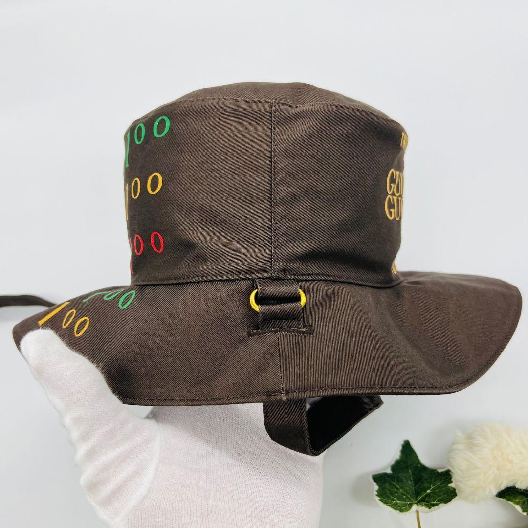 グッチ 679993 ロゴ　100周年記念 バケットハット ブラウン コットン