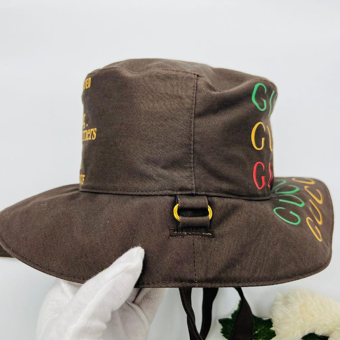 グッチ 679993 ロゴ　100周年記念 バケットハット ブラウン コットン