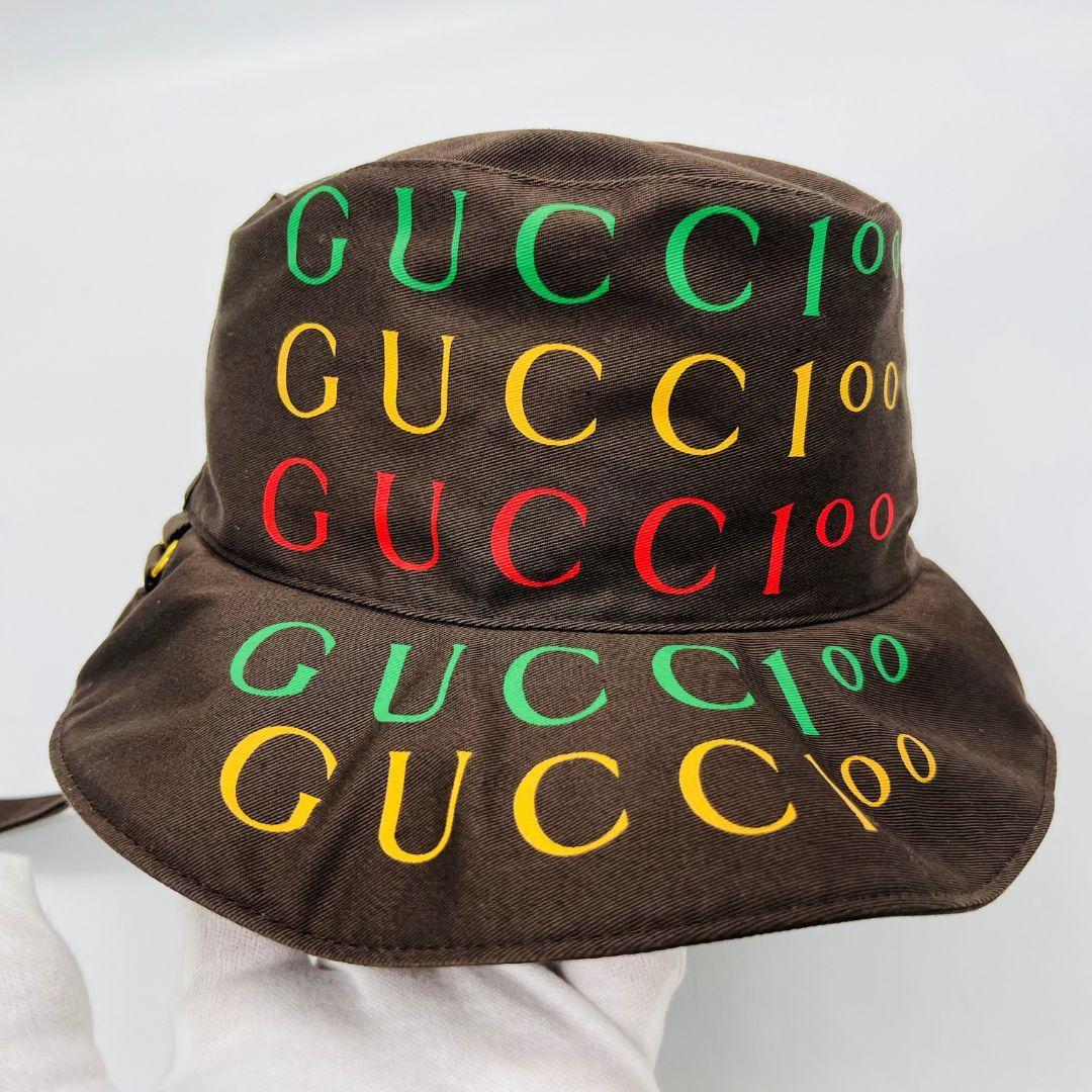グッチ 679993 ロゴ　100周年記念 バケットハット ブラウン コットン
