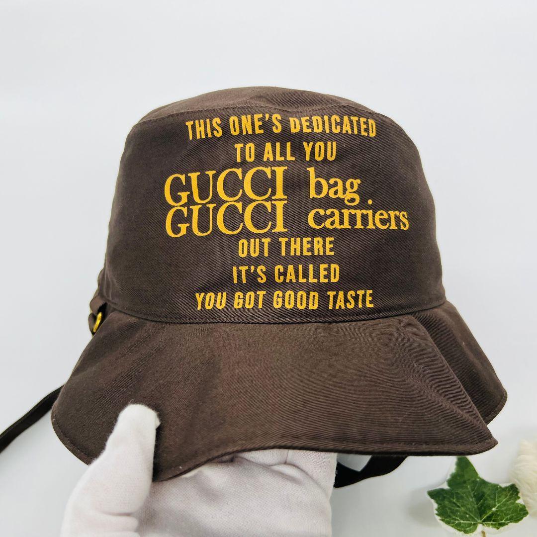 グッチ 679993 ロゴ　100周年記念 バケットハット ブラウン コットン