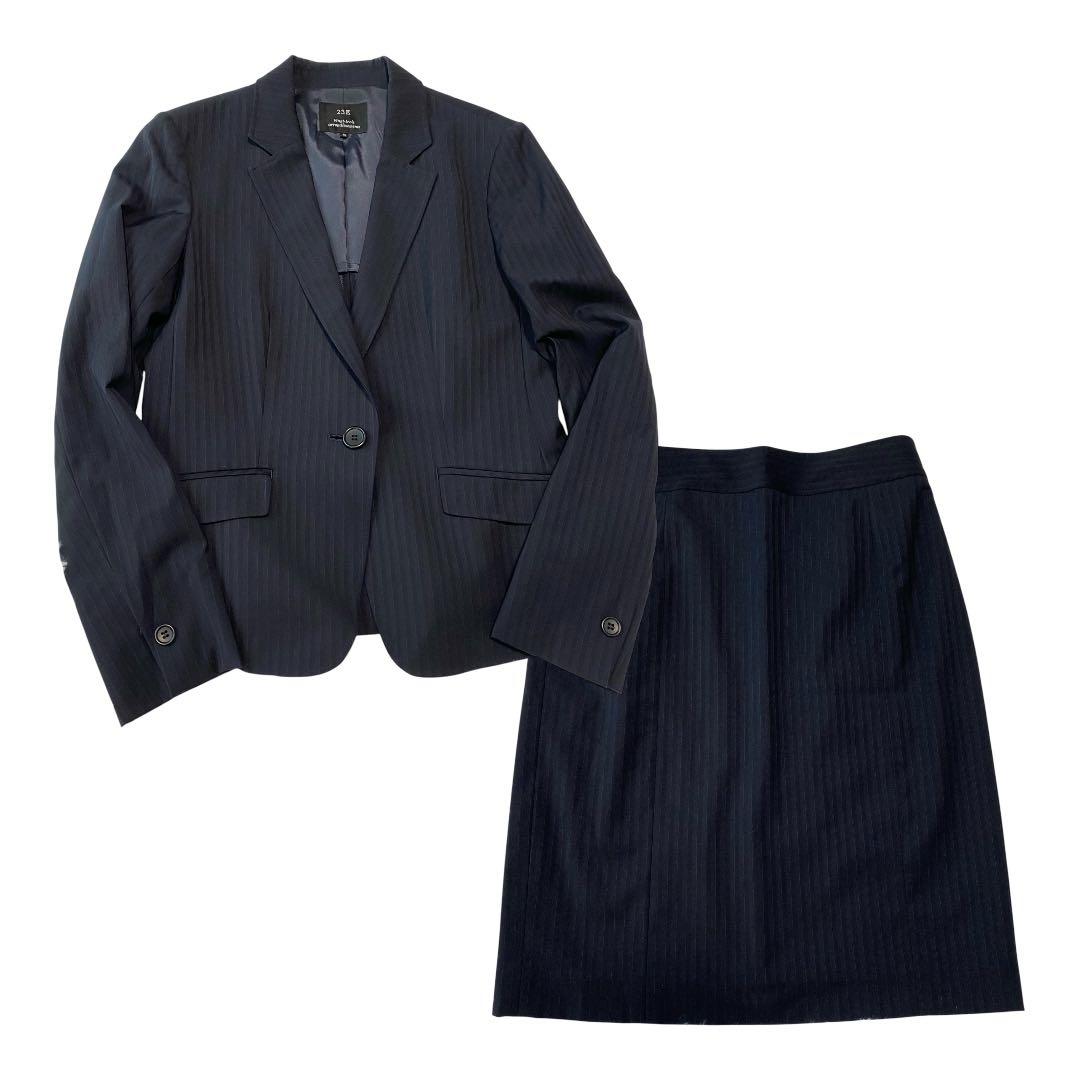 23区　スカートスーツ　４０　ウォッシャブル　ダークネイビー　ビジネススーツ