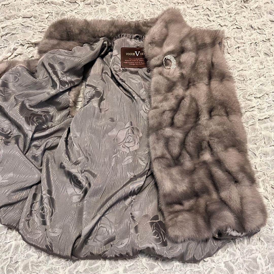 希少 ミンク100【VOGUE VIRILE】ベスト ジレ XL 毛皮 シルバー