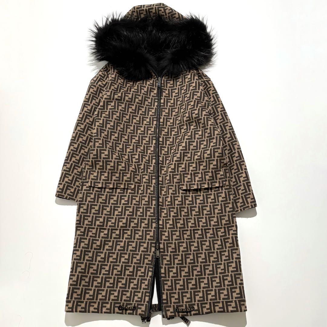 【未使用級】FENDI ロングコート リバーシブル ズッカ ファー 黒 36