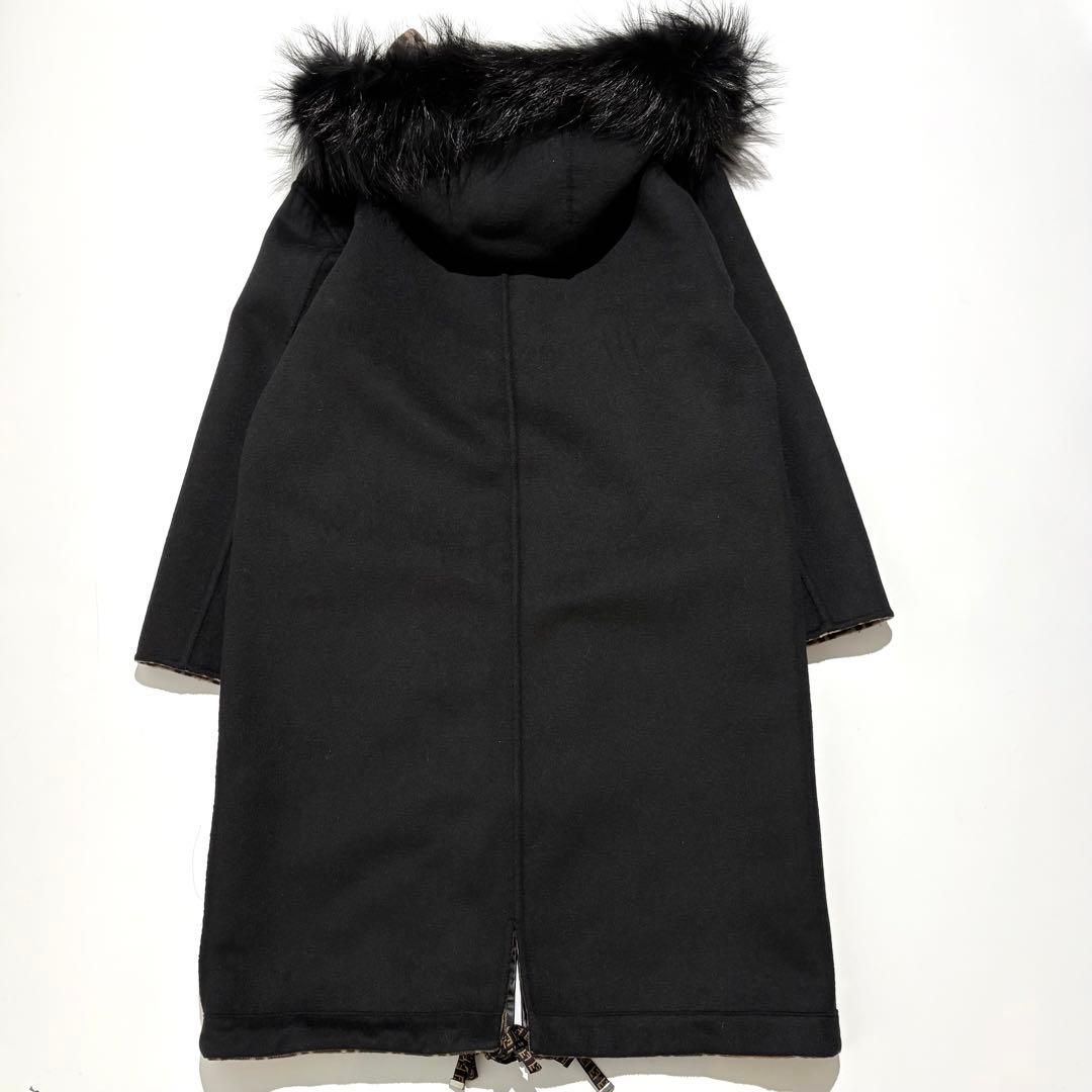 【未使用級】FENDI ロングコート リバーシブル ズッカ ファー 黒 36