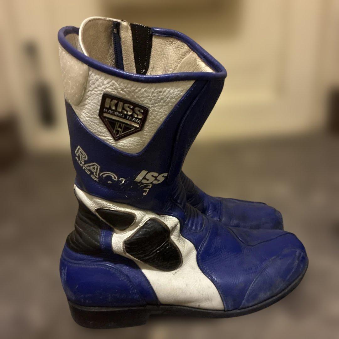 KISS RACE 1 バイク レーシングブーツ 青/白