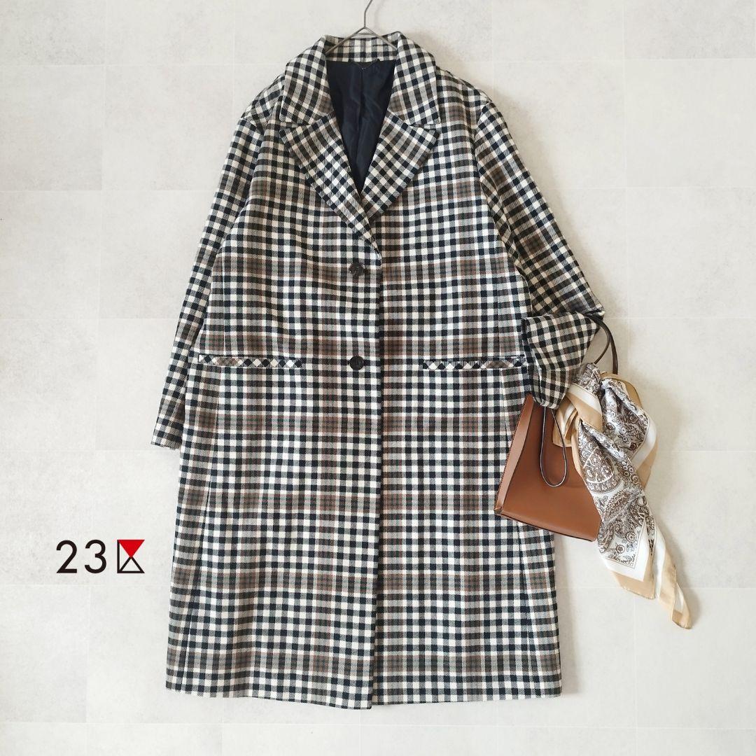 未使用級✨23区 3XL 46 大きいサイズ チェック チェスターコート コラボ