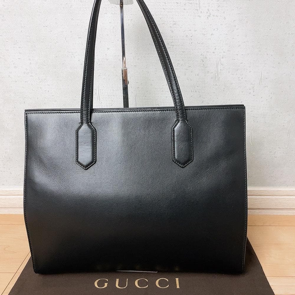 日本限定♡GUCCI トートバッグ レザー ブラック リボン 黒 440055