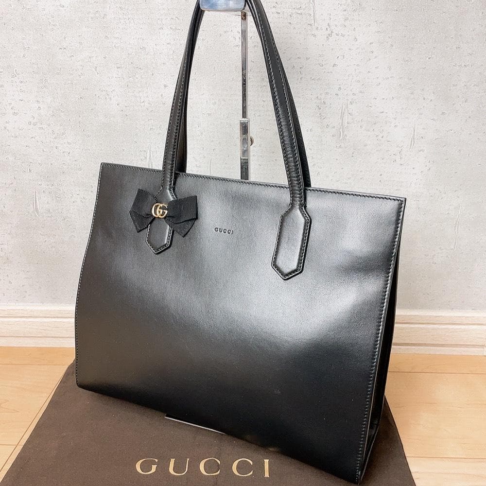 日本限定♡GUCCI トートバッグ レザー ブラック リボン 黒 440055