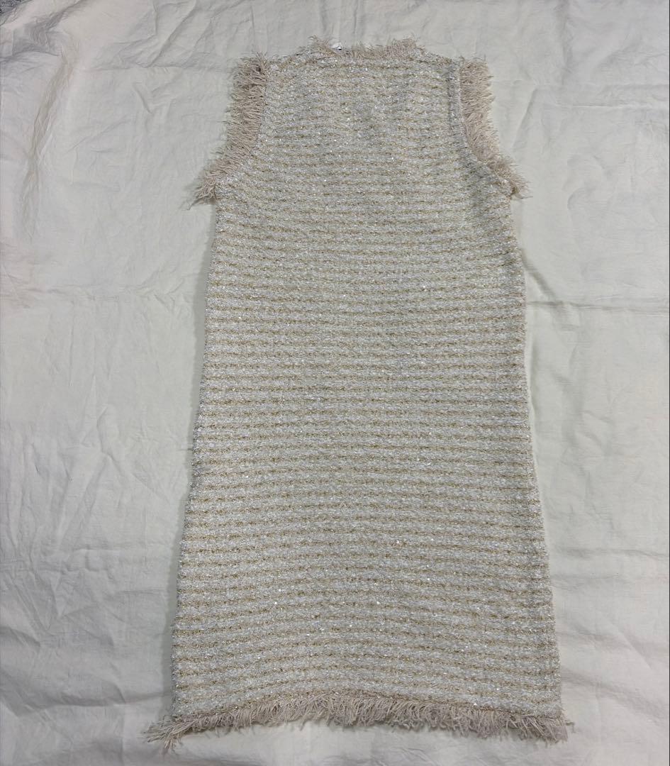 ルーニィ　ツイード調ニットワンピース　オフホワイト