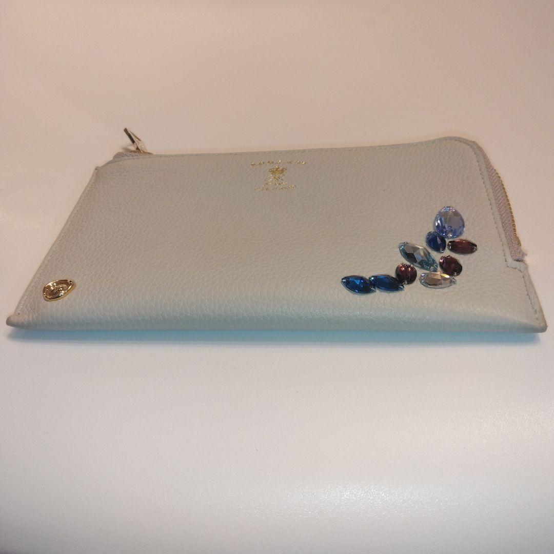 【未使用品級】ADMJ スワロフスキー 　長財布 　ビジュー　グレージュ系