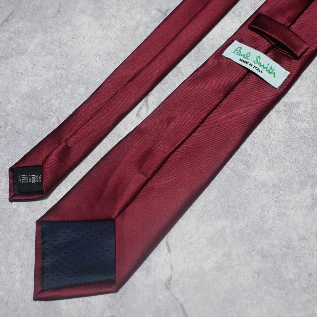 【未使用級】ポールスミス ネクタイ シルク ソリッドタイ ワインレッド 光沢