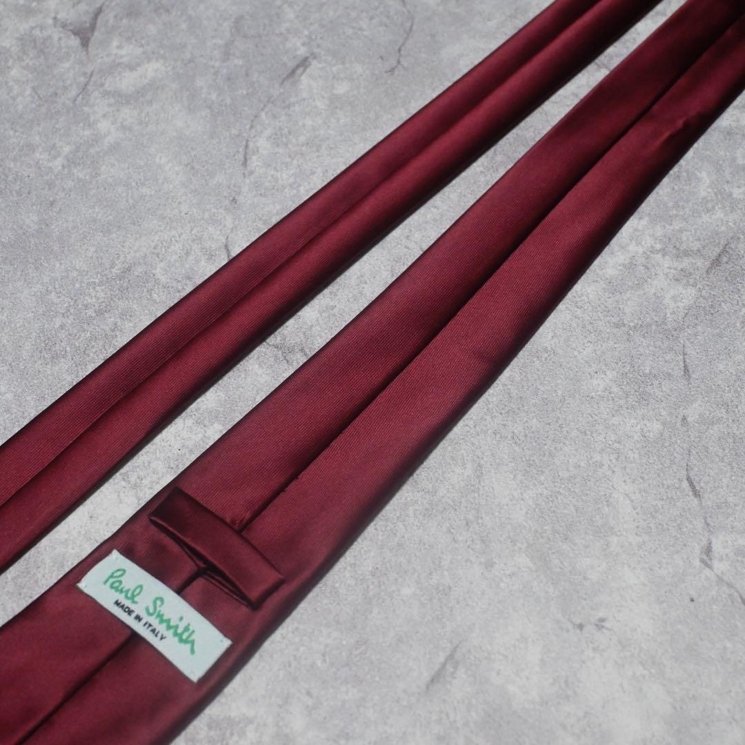 【未使用級】ポールスミス ネクタイ シルク ソリッドタイ ワインレッド 光沢