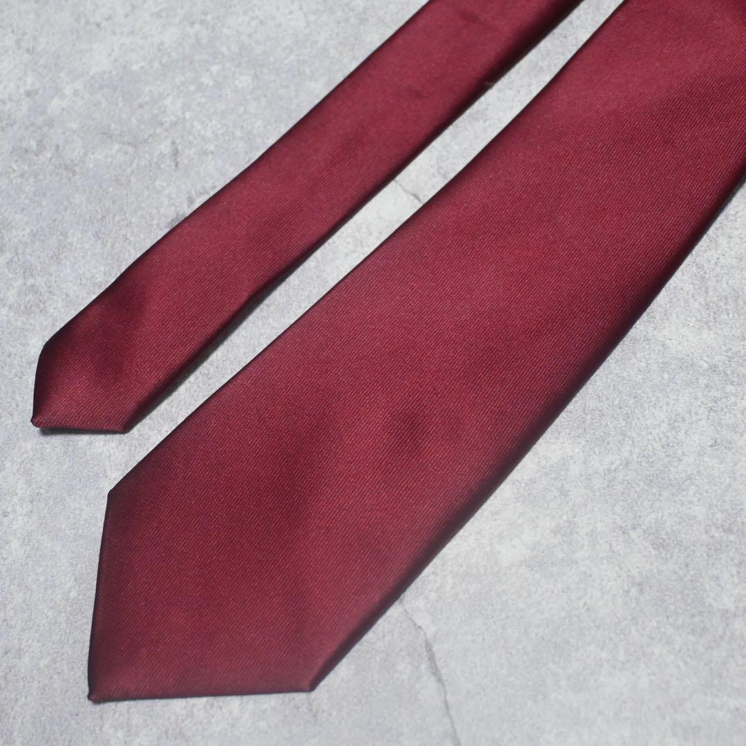【未使用級】ポールスミス ネクタイ シルク ソリッドタイ ワインレッド 光沢