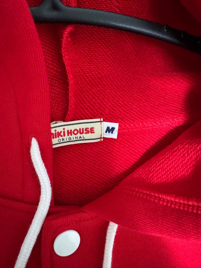 【新品/未使用】ミキハウス バックロゴ パーカー 赤 Mサイズ 日本製