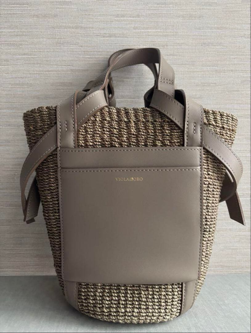 ヴィオラドーロ　レザーポケットかごバッグ　アバカ