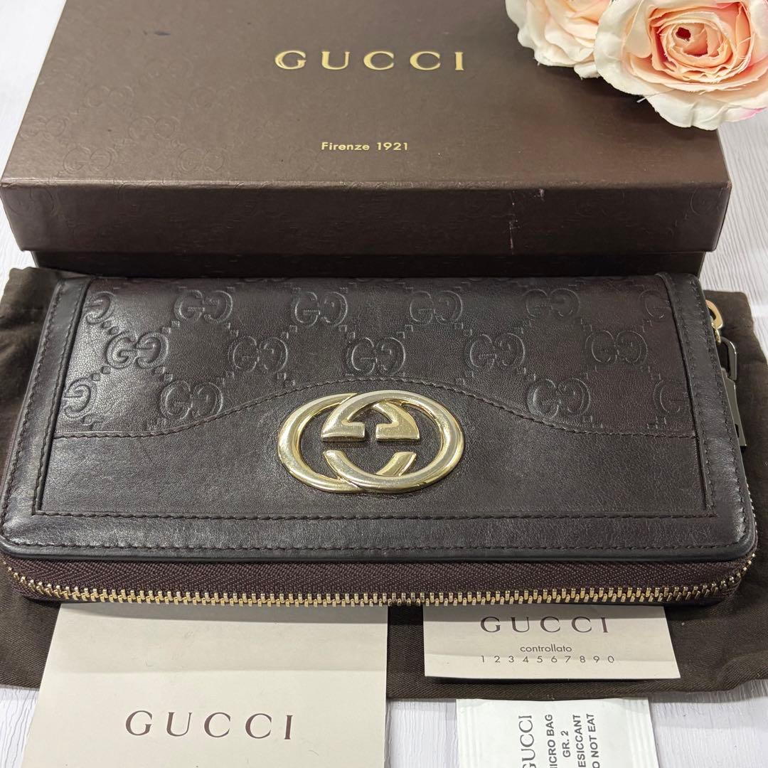 新品同様‼️ グッチ　GUCCI 財布　長財布　シマレザー　ラウンドファスナー