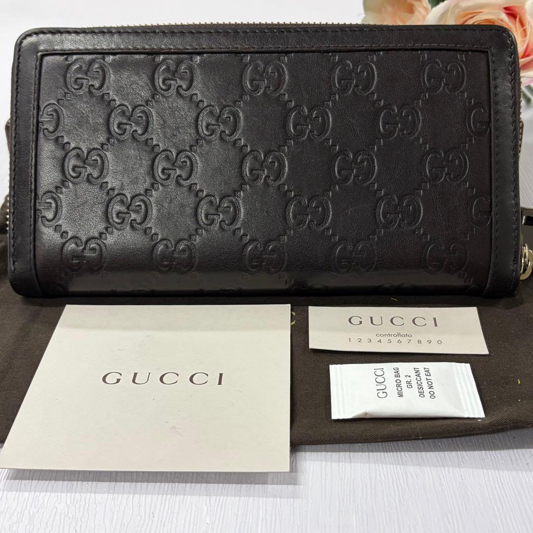新品同様‼️ グッチ　GUCCI 財布　長財布　シマレザー　ラウンドファスナー