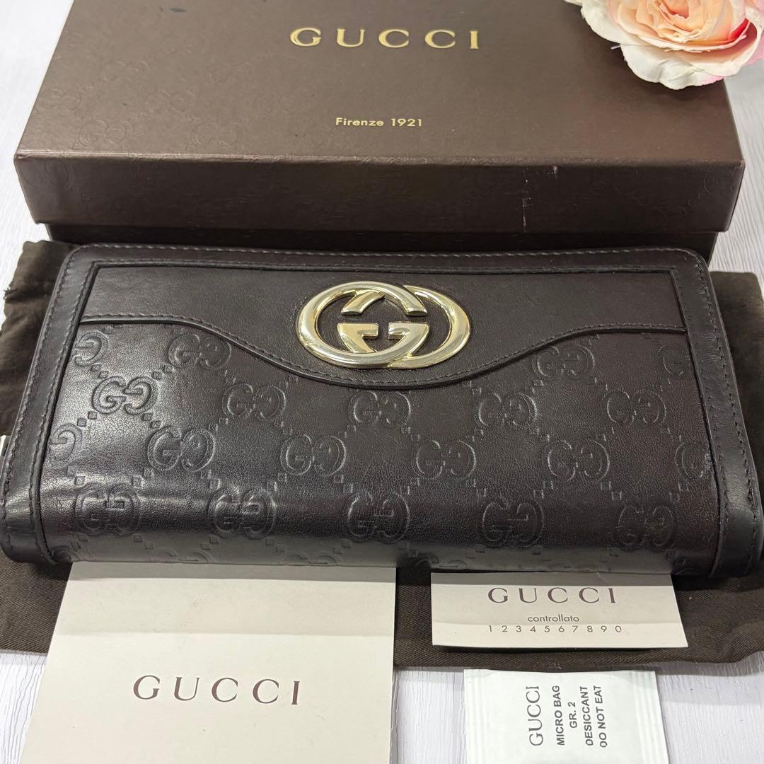 新品同様‼️ グッチ　GUCCI 財布　長財布　シマレザー　ラウンドファスナー