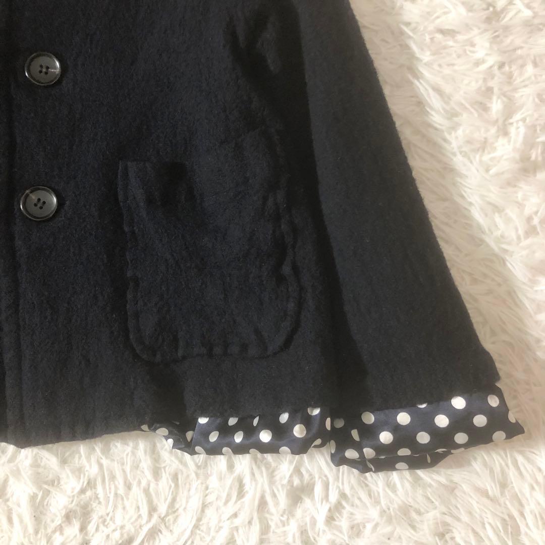 トリココムデギャルソン ウール縮絨ジャケット 裏地ドット レイヤード ネイビー