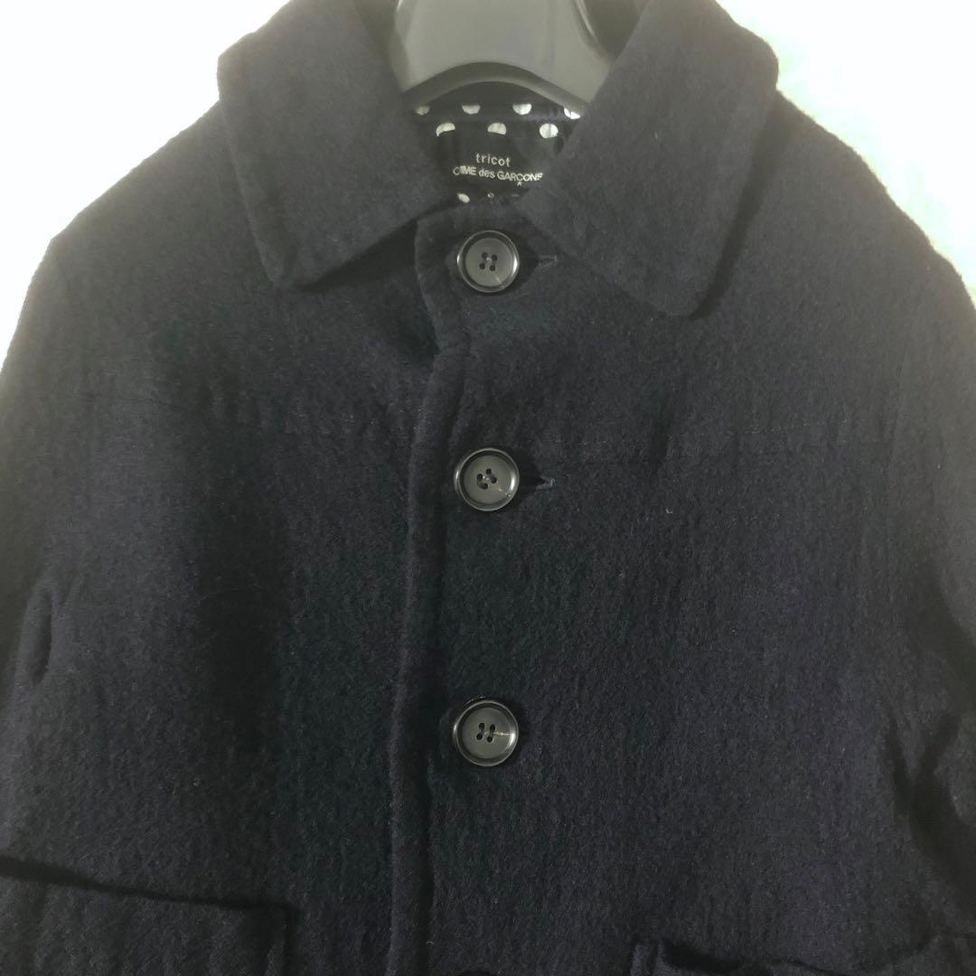 トリココムデギャルソン ウール縮絨ジャケット 裏地ドット レイヤード ネイビー