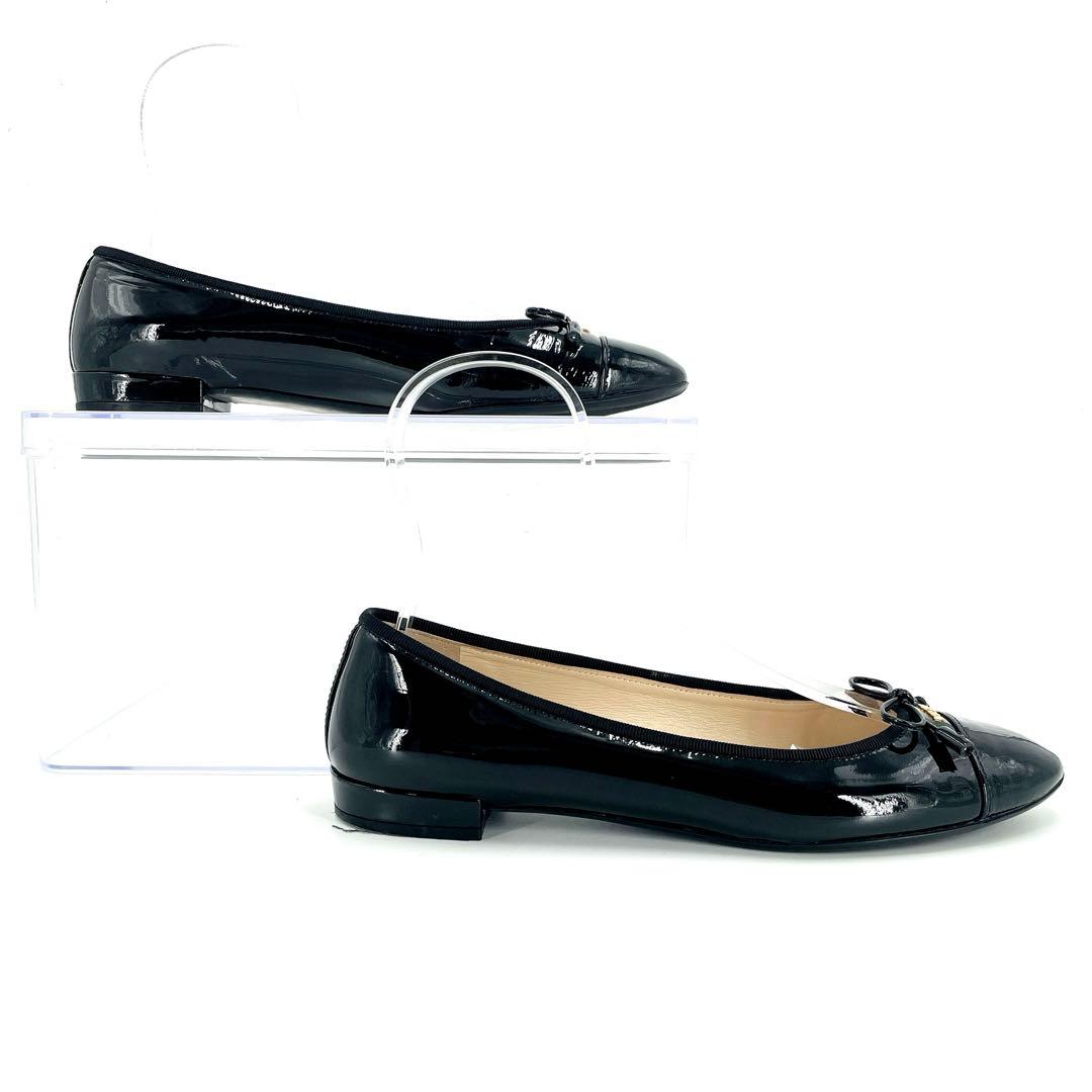 極美品　正規品　プラダ　フラットシューズ　バレリーナ　リボン　25㎝相当