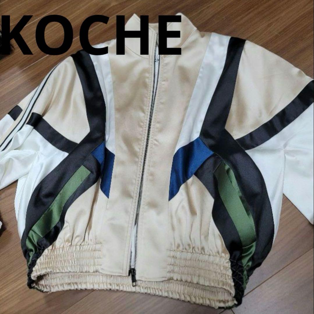 KOCHE 微光沢アセテート 配色切替スウィングトップ ZIPスポーツジャケット