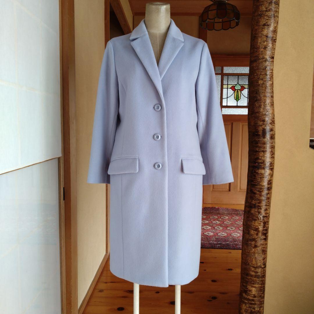 日本製レリアン毛100%ライトブルー チェスターコート 梅春色