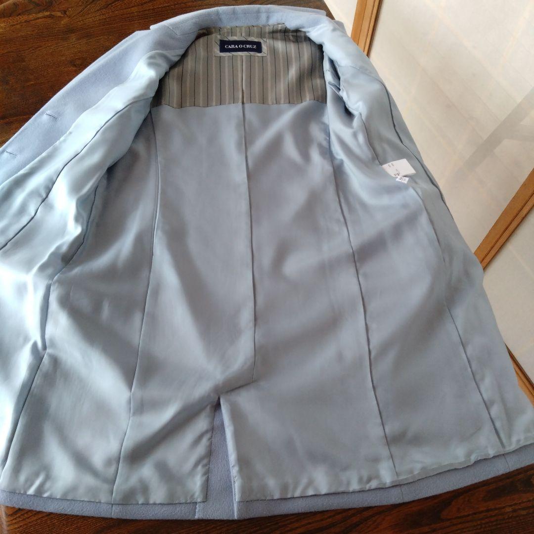 日本製レリアン毛100%ライトブルー チェスターコート 梅春色