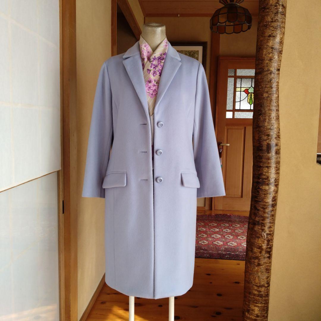 日本製レリアン毛100%ライトブルー チェスターコート 梅春色