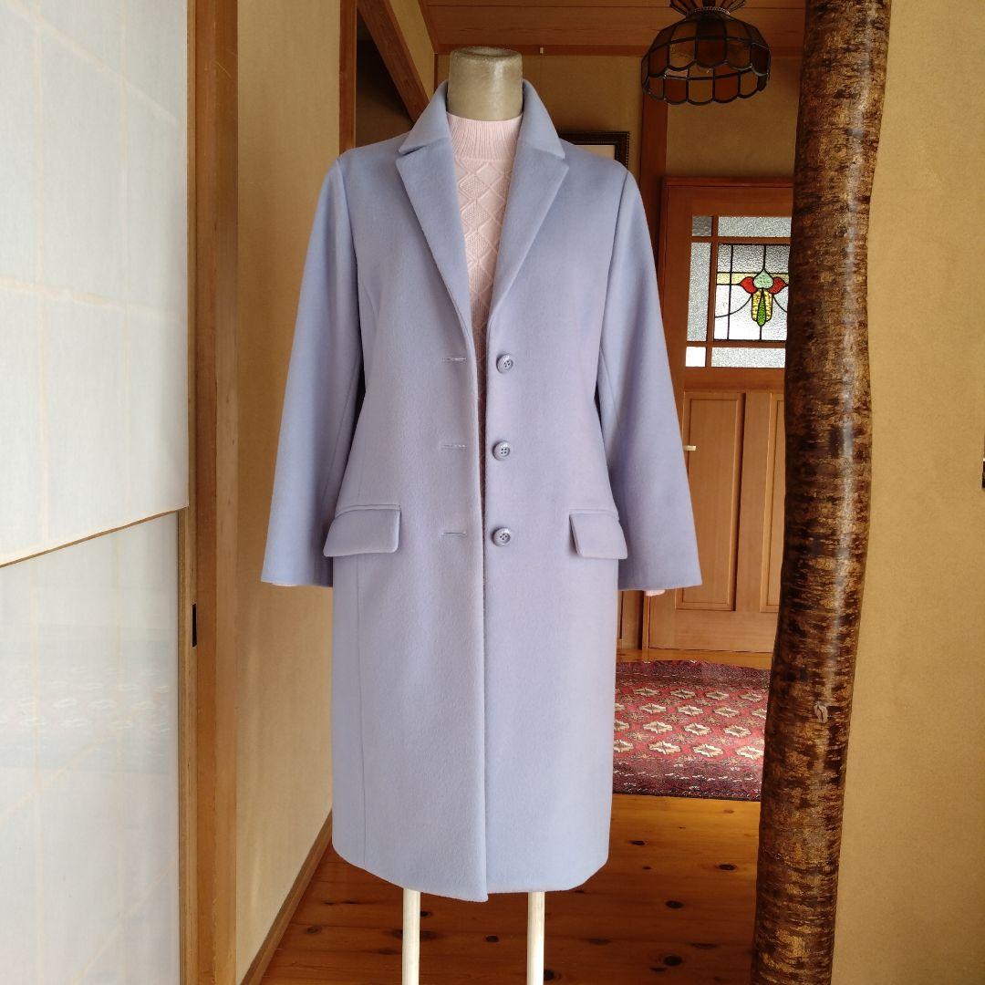 日本製レリアン毛100%ライトブルー チェスターコート 梅春色