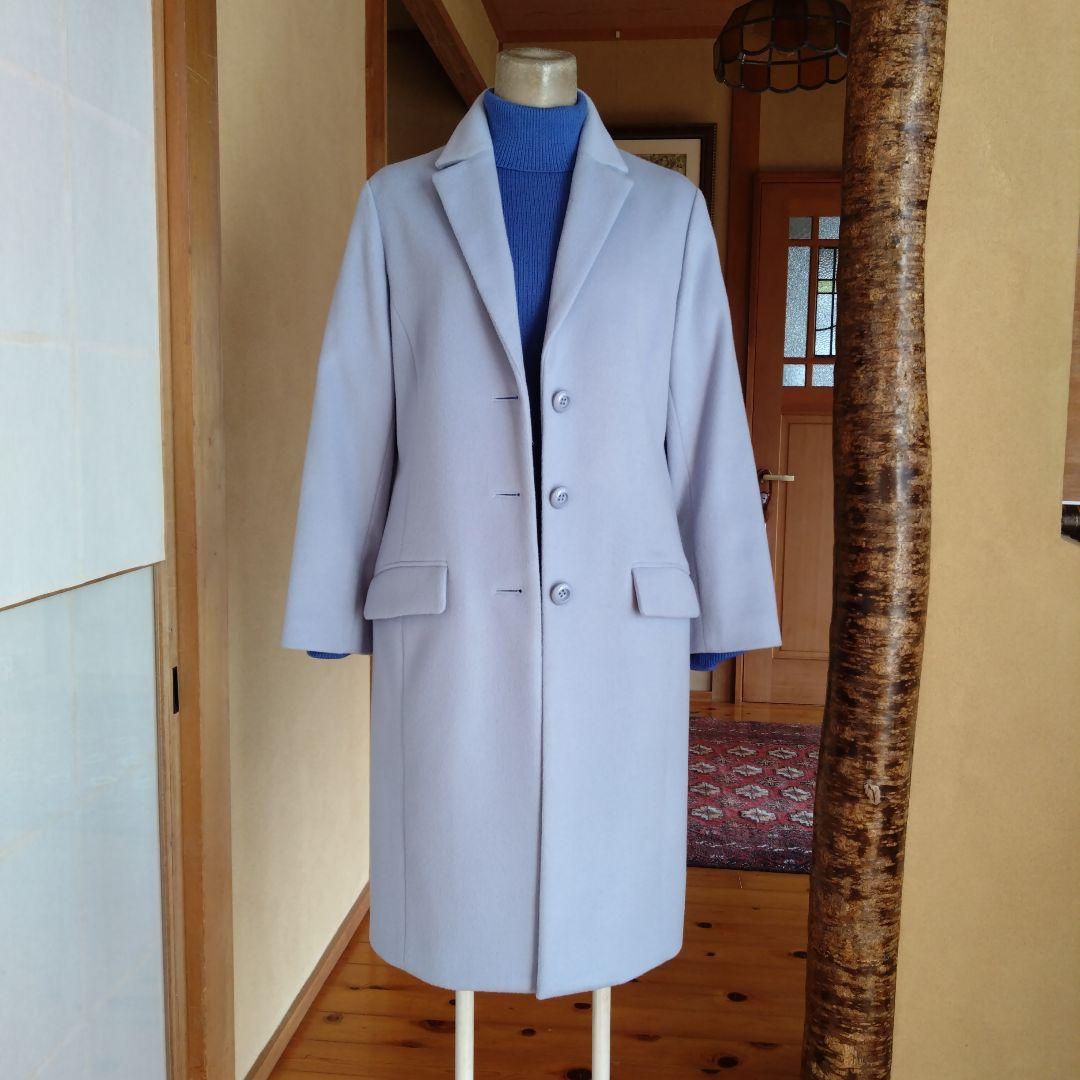 日本製レリアン毛100%ライトブルー チェスターコート 梅春色
