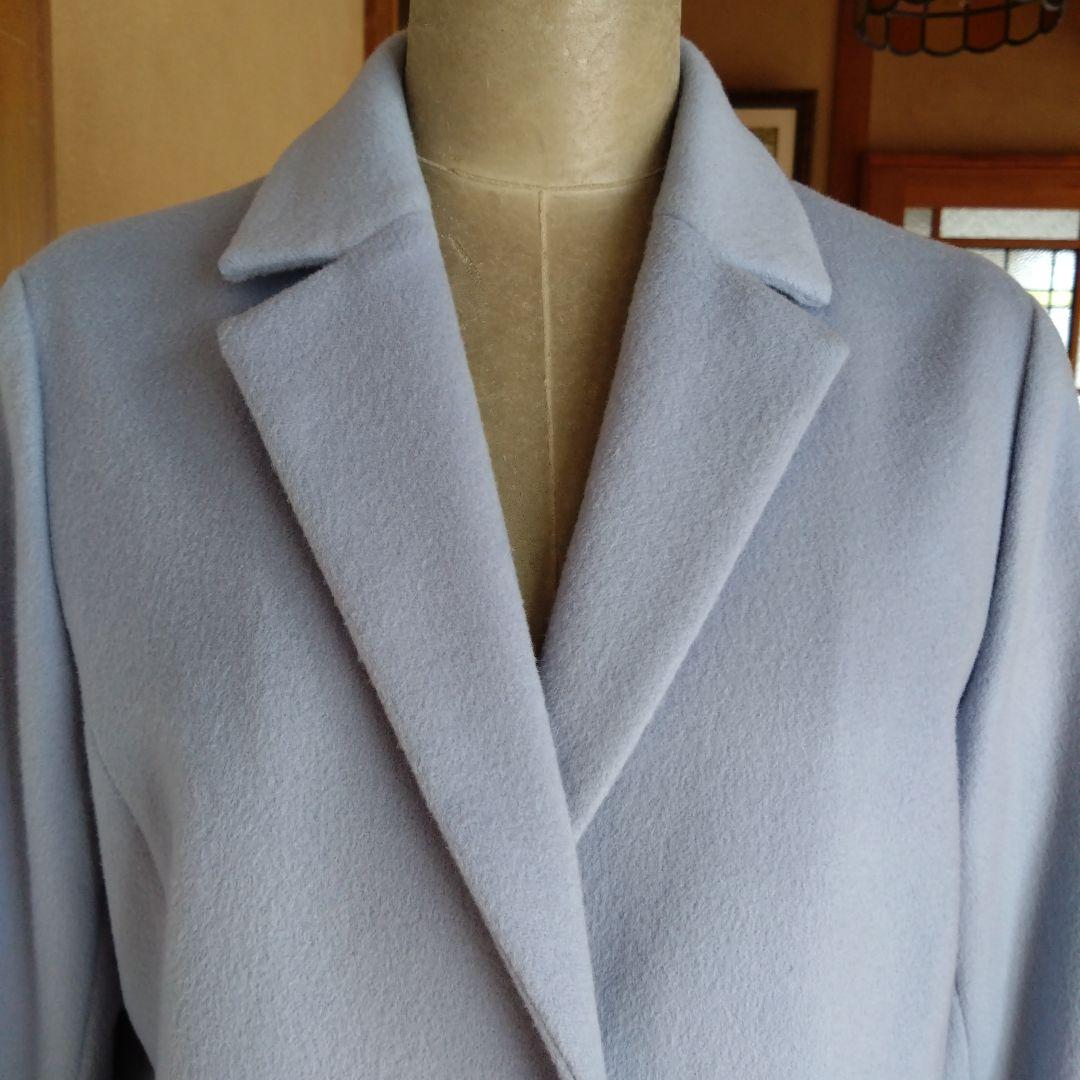 日本製レリアン毛100%ライトブルー チェスターコート 梅春色