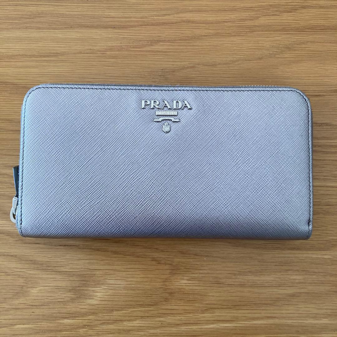 値下げPRADA サフィアーノレザー 長財布 シルバー