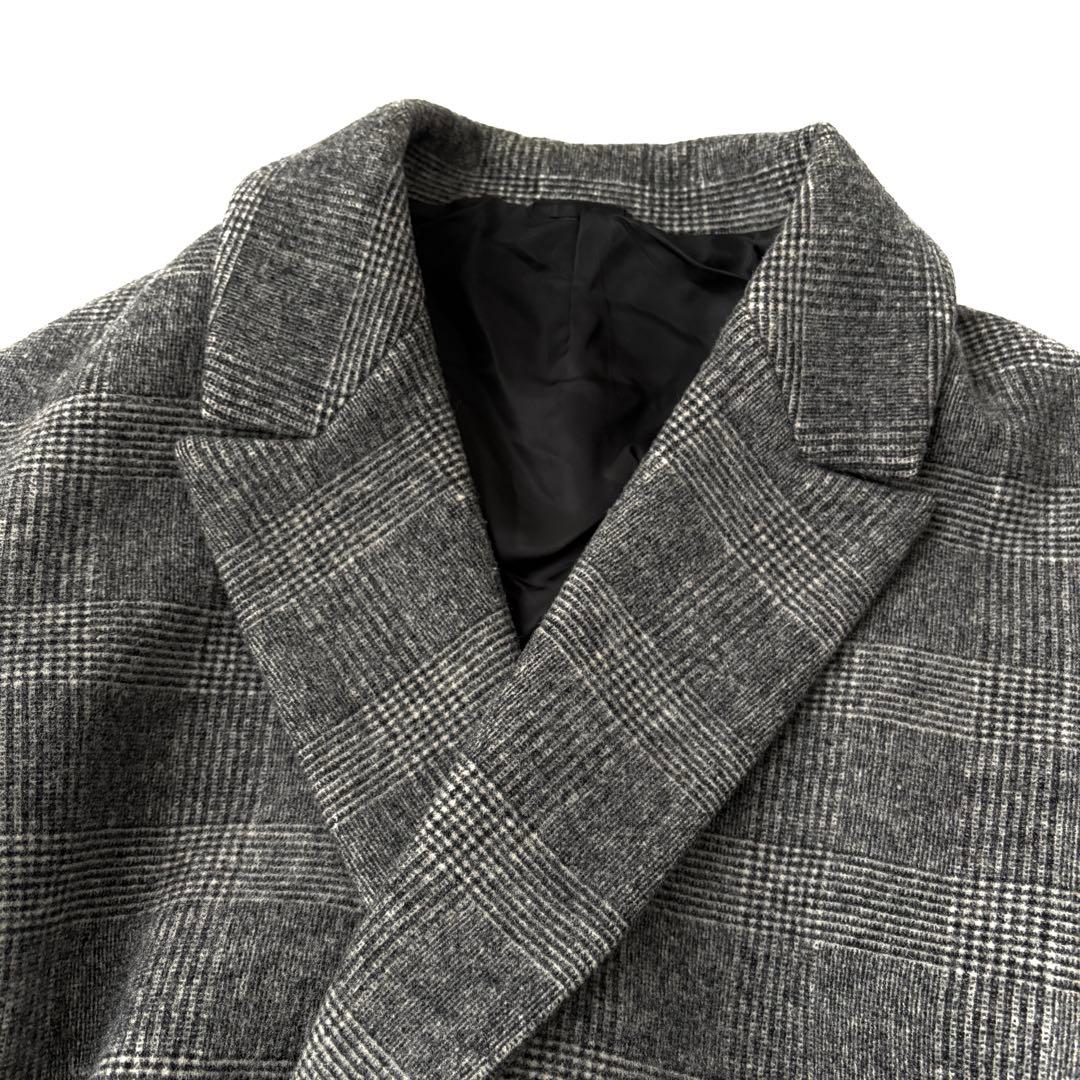 エイトン ATON ウール チェスターコート グレンチェック 白 黒 ロング丈