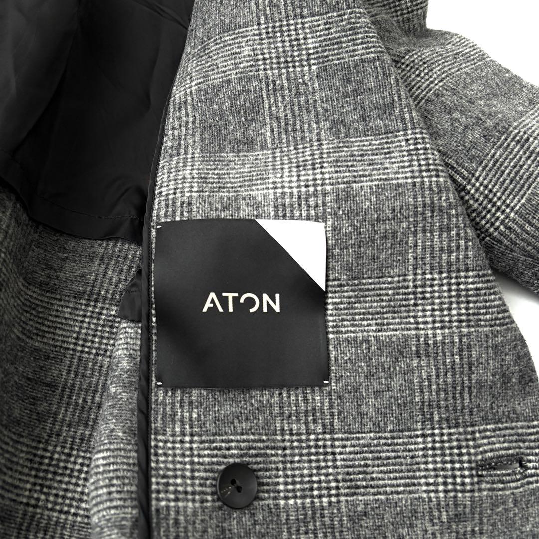 エイトン ATON ウール チェスターコート グレンチェック 白 黒 ロング丈