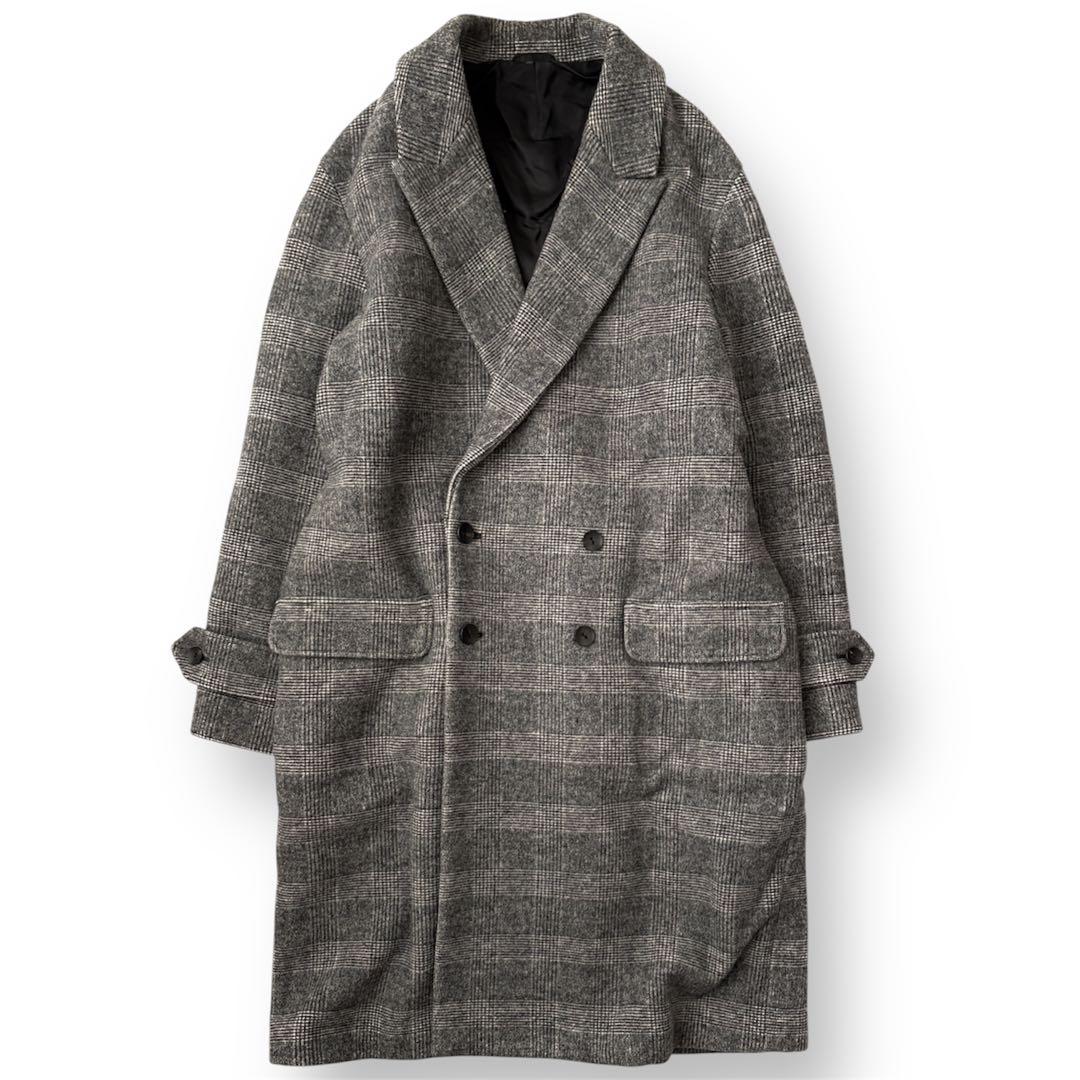 エイトン ATON ウール チェスターコート グレンチェック 白 黒 ロング丈